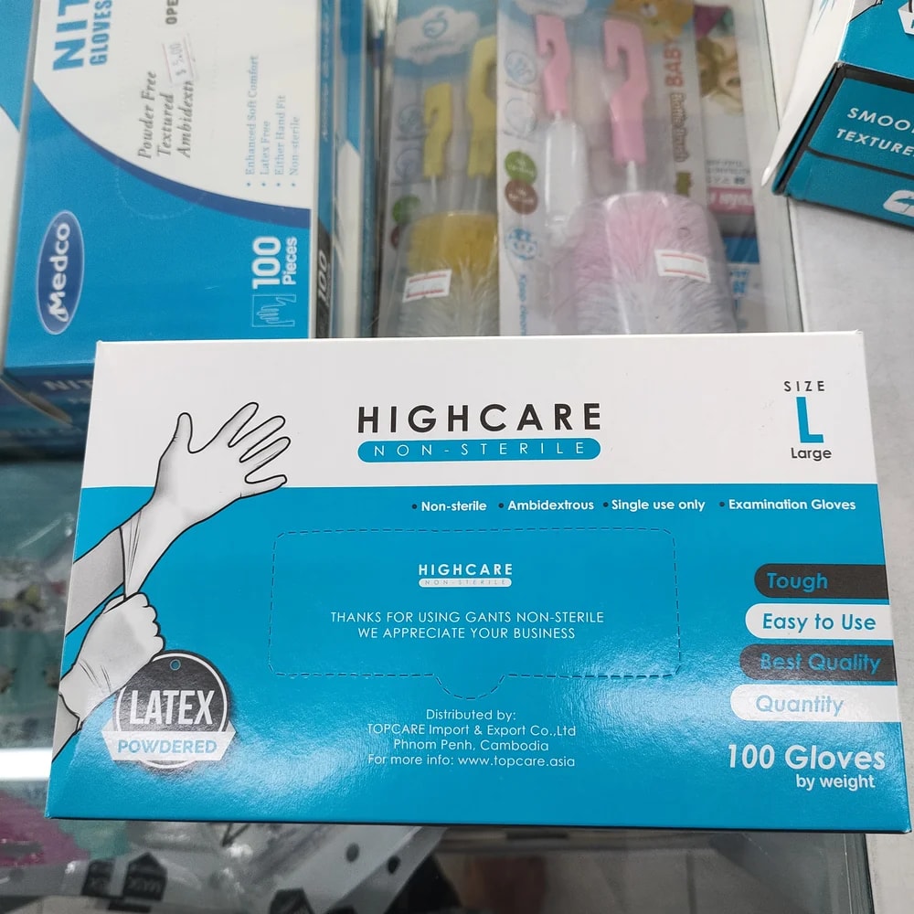 Highcare Non-Sterile Latex Powdered Examination Gloves size L Not available - Depot De Pharmacie "A" Kim Houy