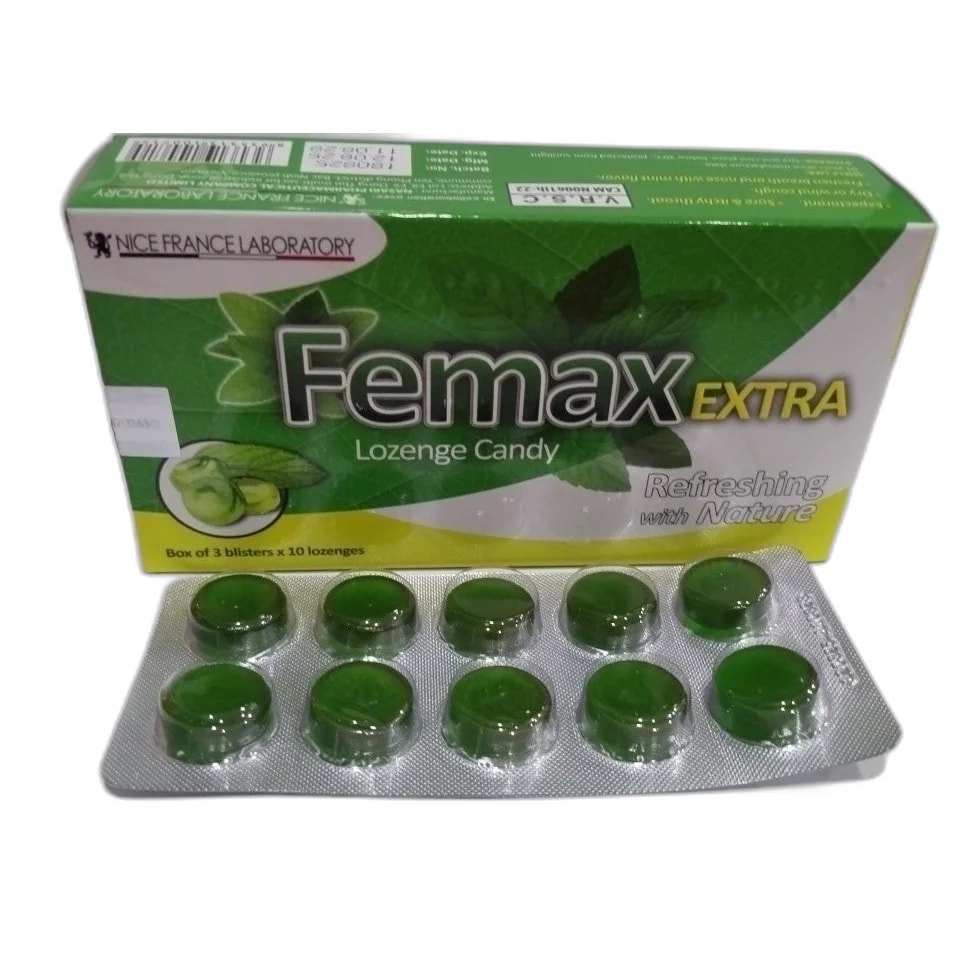 Femax Extra Honey, ginger, eucalyptus and menthol cough lozenges - ឱសថស្ថាន សុខលាភ
