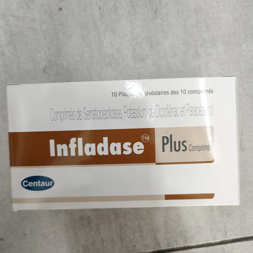 Infladase Plus Serratopeptidase + Diclofenac potassium + Paracetamol per tablet - Depot De Pharmacie "A" Kim Houy
