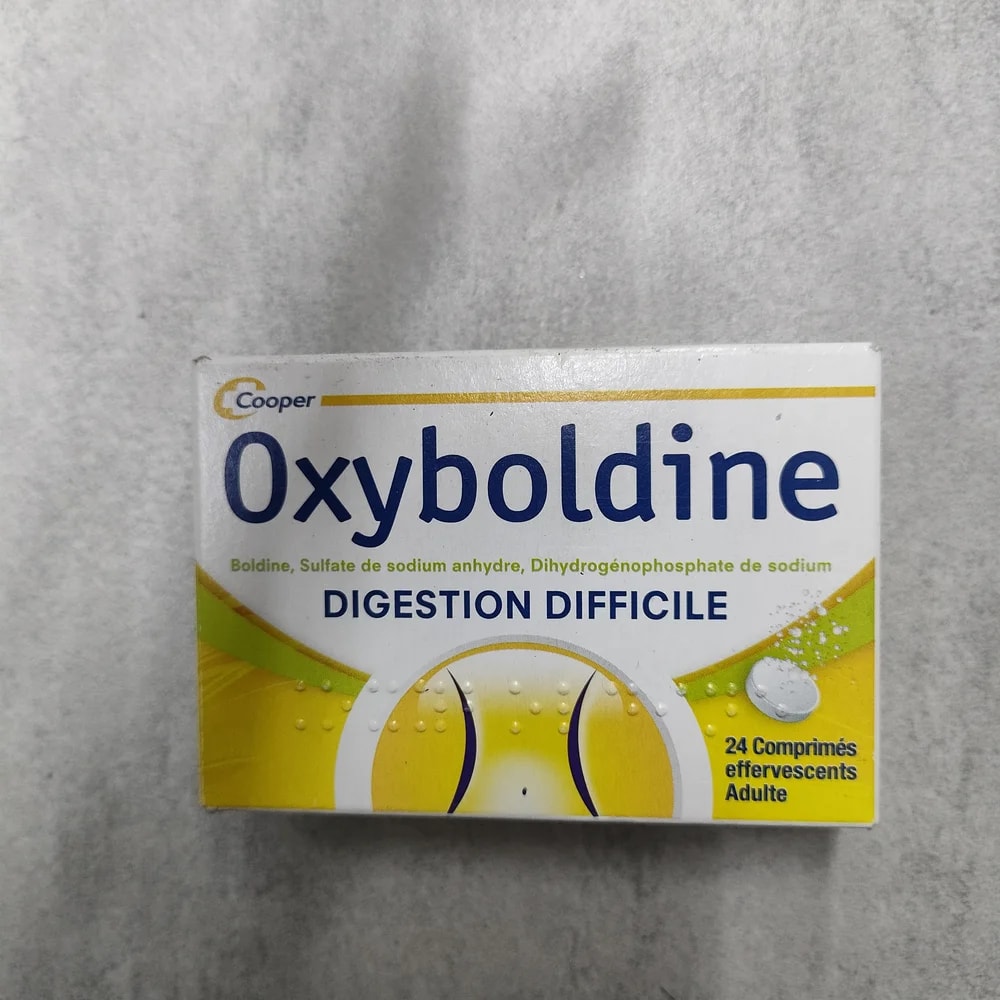 Oxyboldine Boldine 0.5 mg / Sodium sulfate anhydrous 54 mg / Sodium dihydrogen phosphate 132 mg per effervescent tablet - Depot De Pharmacie "A" Kim Houy
