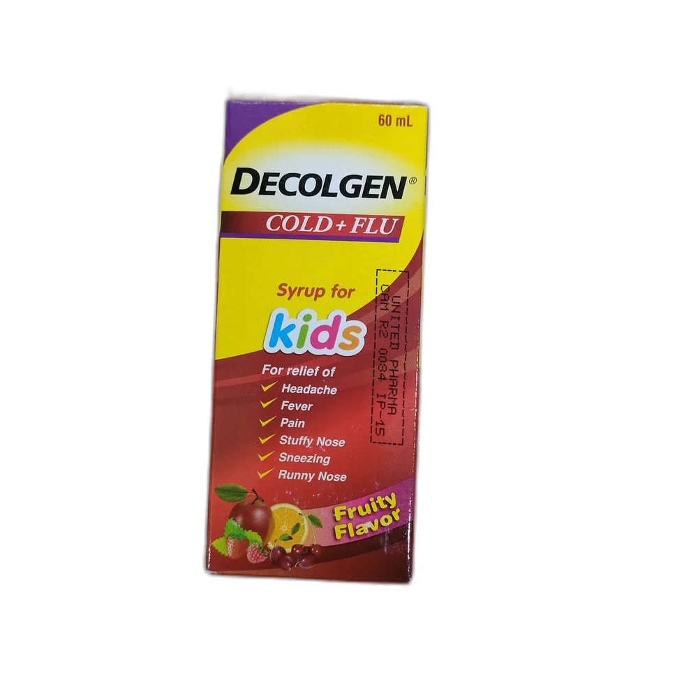 Decolgen Cold + Flu Syrup for Kids Paracetamol 100 mg / Phenylephrine HCl 2.5 mg / Chlorpheniramine maleate 0.33 mg per 5 mL - Depot de Pharmacie B Rotha