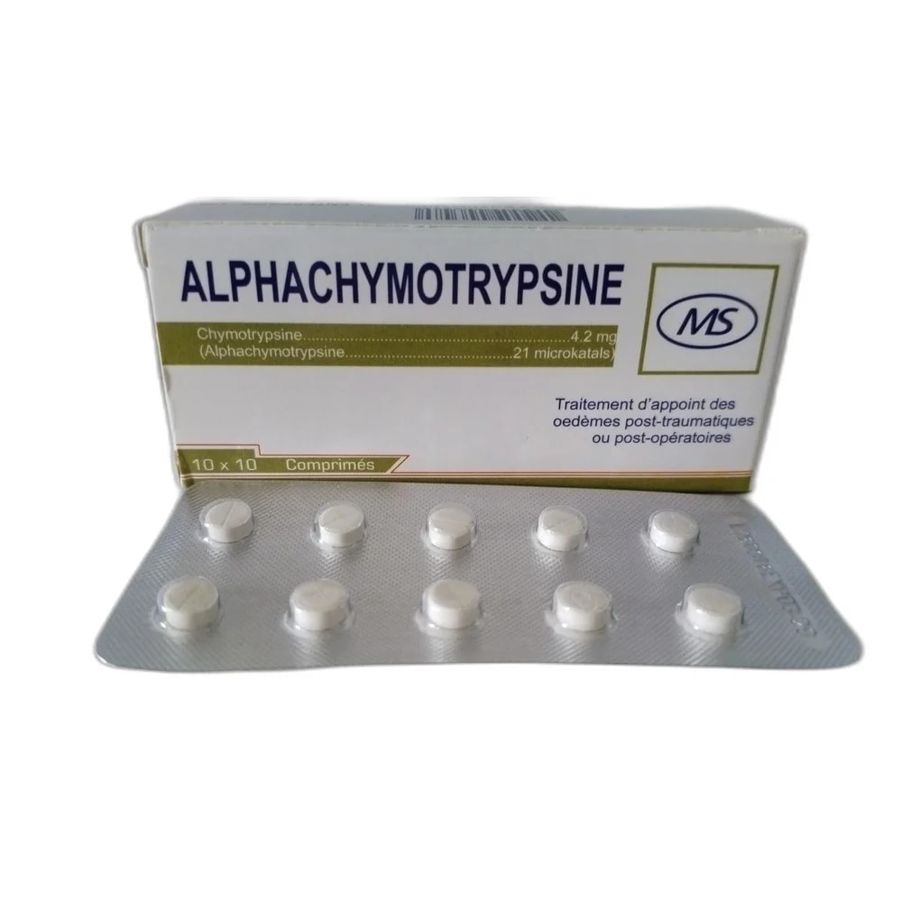 Alphachymotrypsine Chymotrypsine 4.2 mg / alpha-chymotrypsine 21 microkatals per tablet - ឱសថស្ថាន សុខលាភ