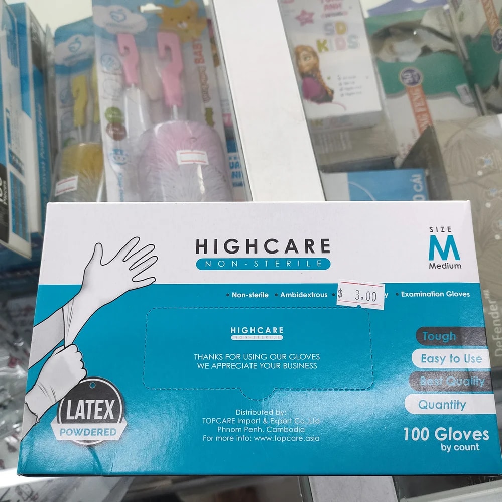 Highcare Non-Sterile Latex Powdered Examination Gloves (Size M) Not available - Depot De Pharmacie "A" Kim Houy