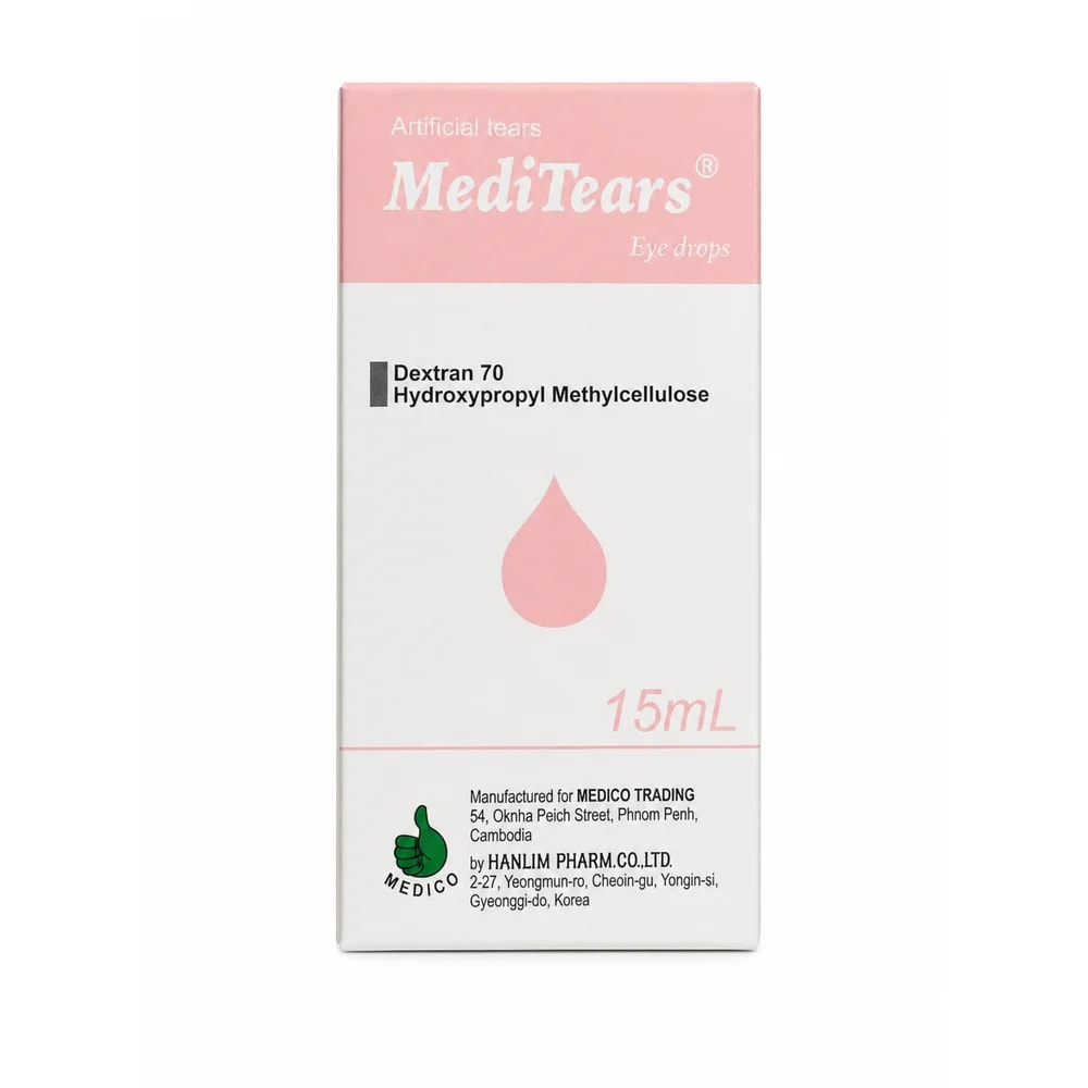 MediTears Dextran 70 0.1% / hydroxypropyl methylcellulose 0.3%, 15 mL - Preah Chan Tep Pharmacy