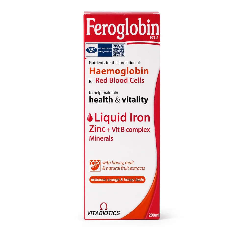 Feroglobin B12 Liquid Iron 10 mg / Zinc 3 mg / Vitamin B12 5 µg per 5 mL - Preah Chan Tep Pharmacy 