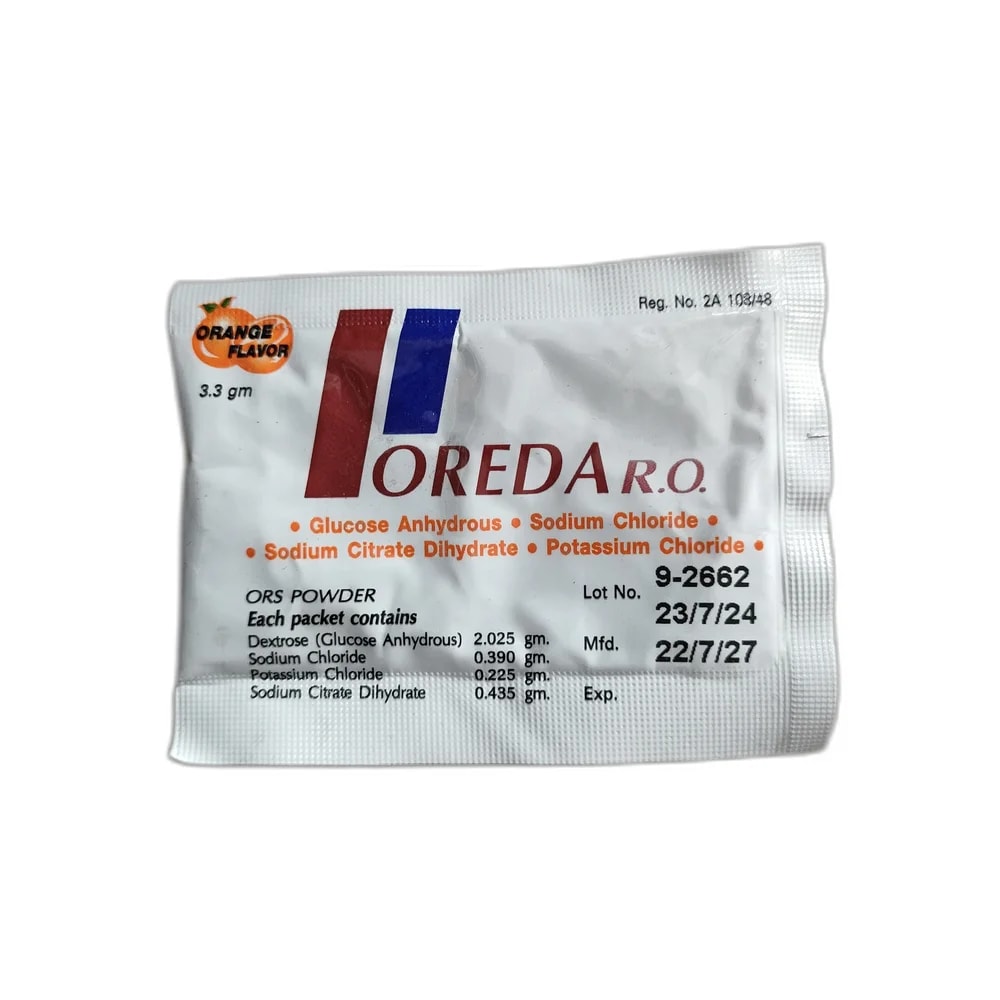 Oreda R.O. 3.3 gm per sachet. Dissolve 1 packet in 150 ml water. - MEY PHARMA PHARMACY