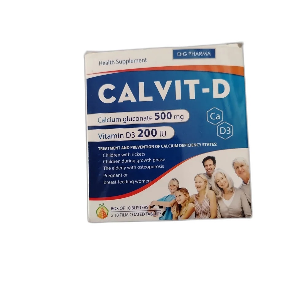 Calvit-D Calcium gluconate 500 mg / Vitamin D3 200 IU per film-coated tablet - Oudom Puthik Pharmacy