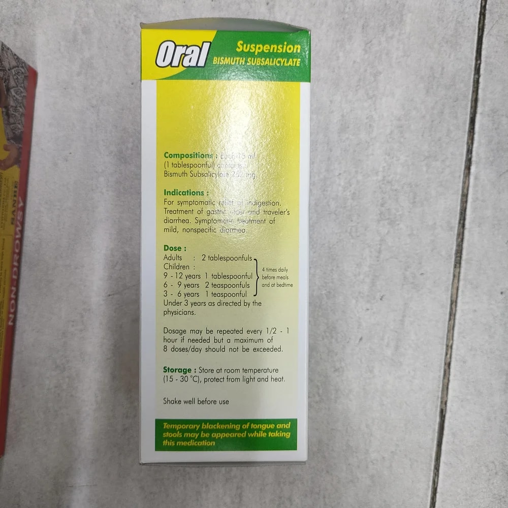 Gastro Bismol Oral Suspension Bismuth subsalicylate 262 mg per 15 mL (1 tablespoonful) - Depot De Pharmacie "A" Kim Houy