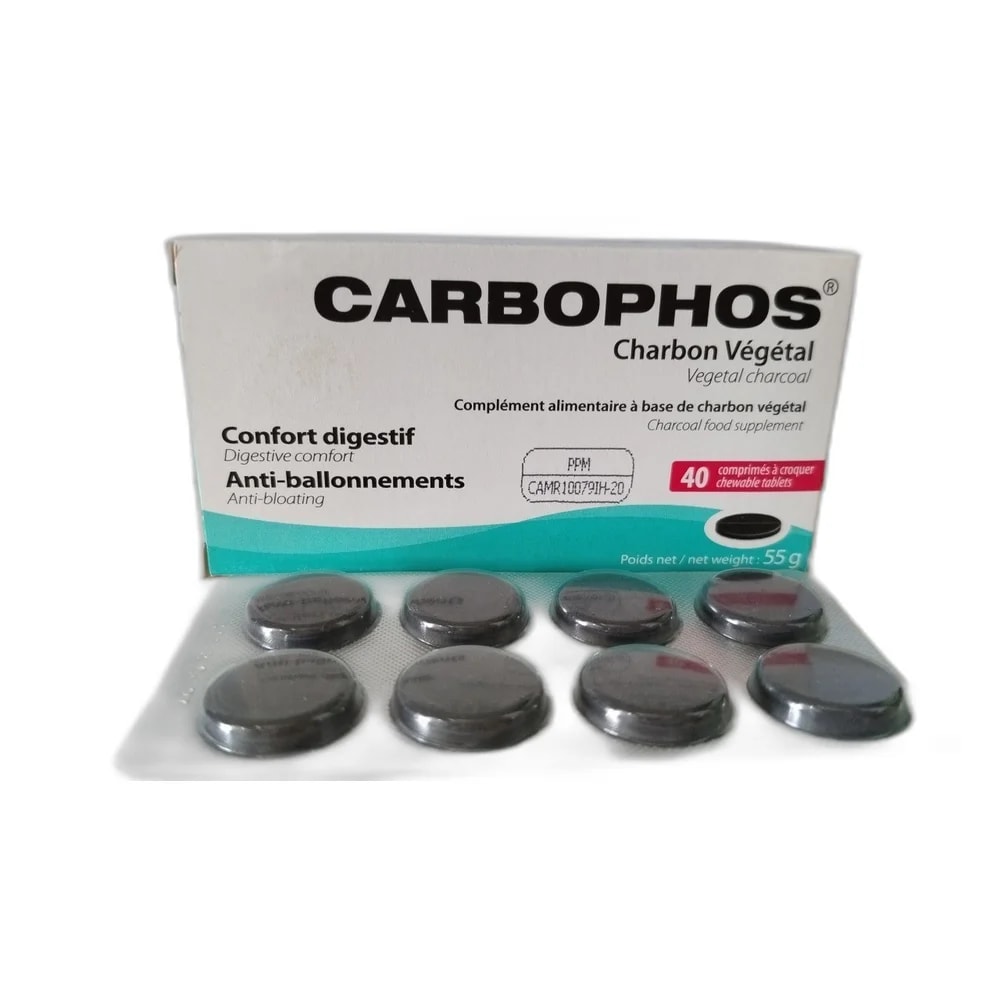Carbophos 400 mg activated charcoal per chewable tablet - ឱសថស្ថាន សុខលាភ