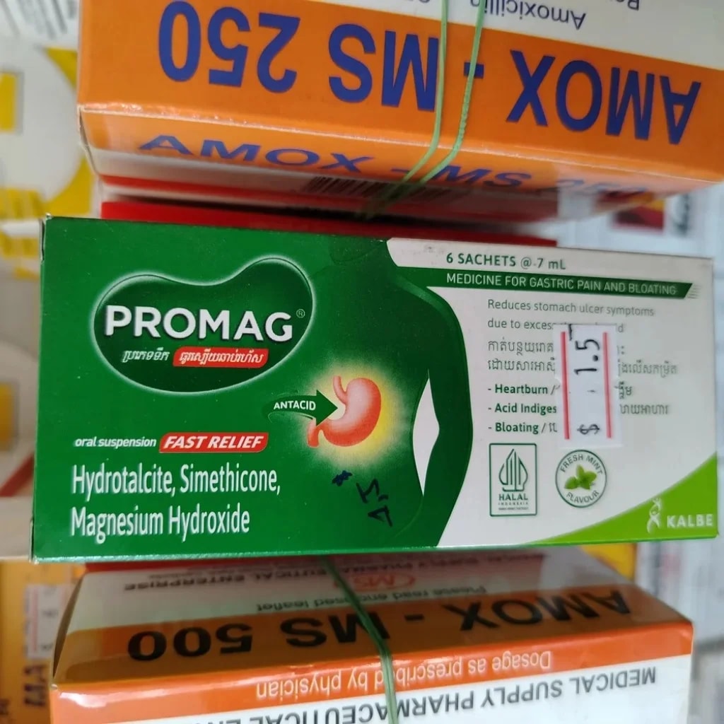 Promag Hydrotalcite 200 mg / Magnesium hydroxide 150 mg / Simethicone 50 mg per sachet - CHEANIMUL PHARMACY