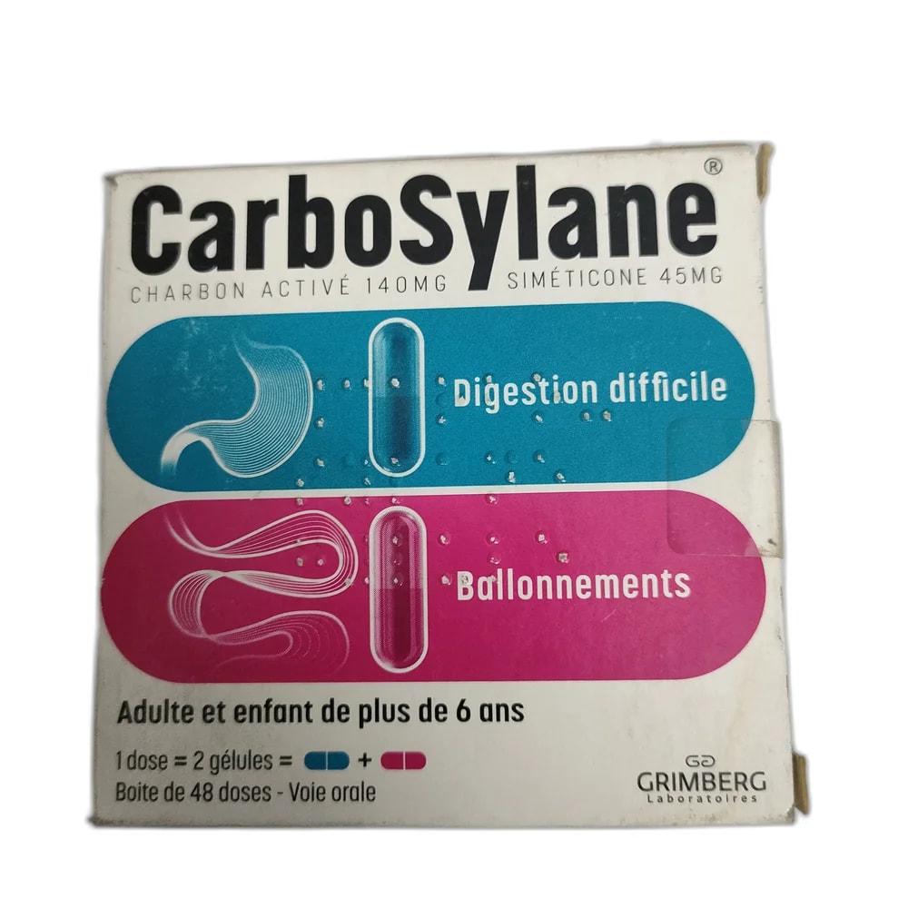 CarboSylane Activated charcoal 140 mg + Simethicone 45 mg per capsule - PHARMACIE PORNLEU PICH