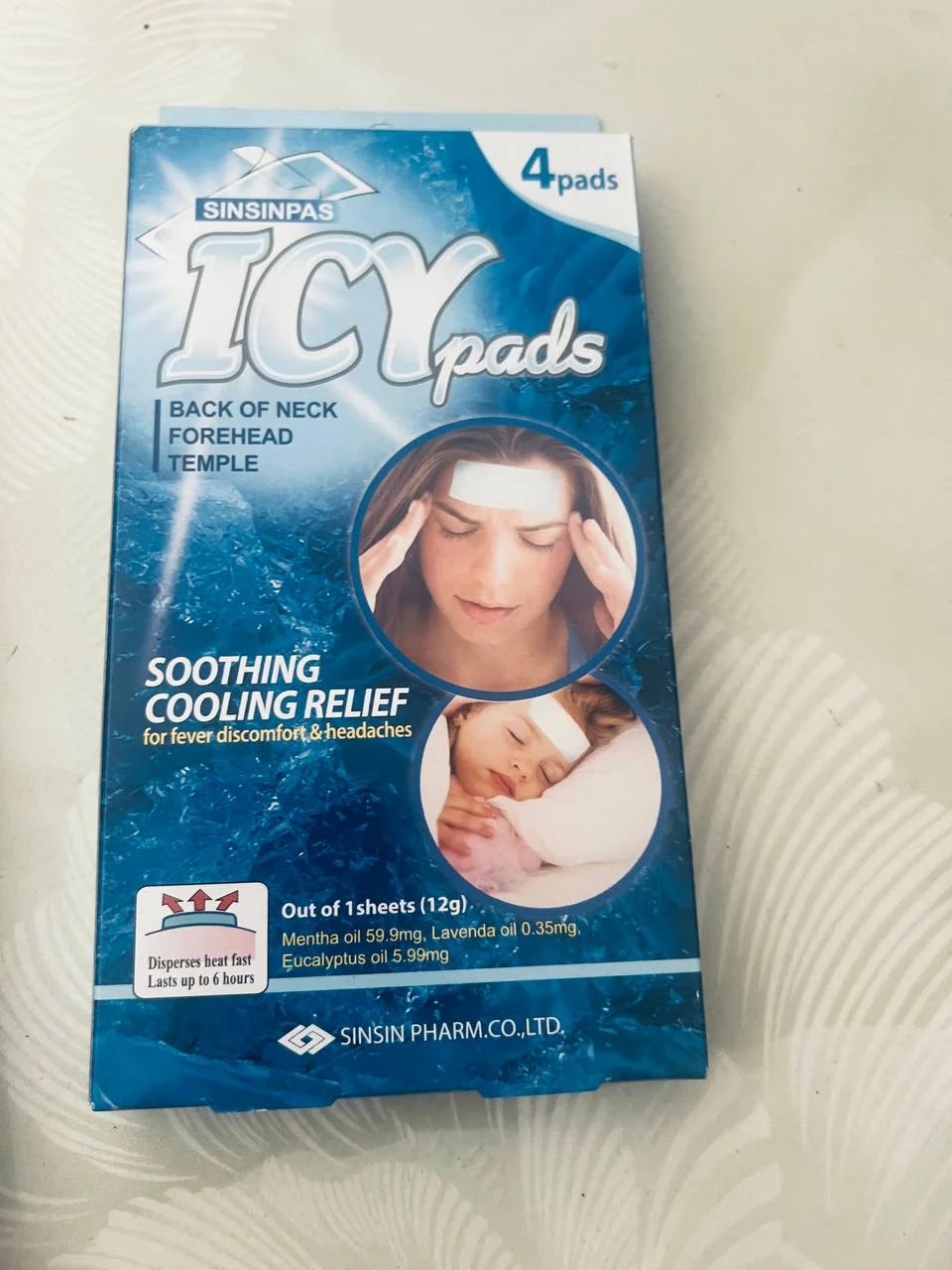 Sinsinpas Icy Pads Mentha oil/Lavender oil/Eucalyptus oil - ឱសថស្ថាន ក្តីស្រឡាញ់