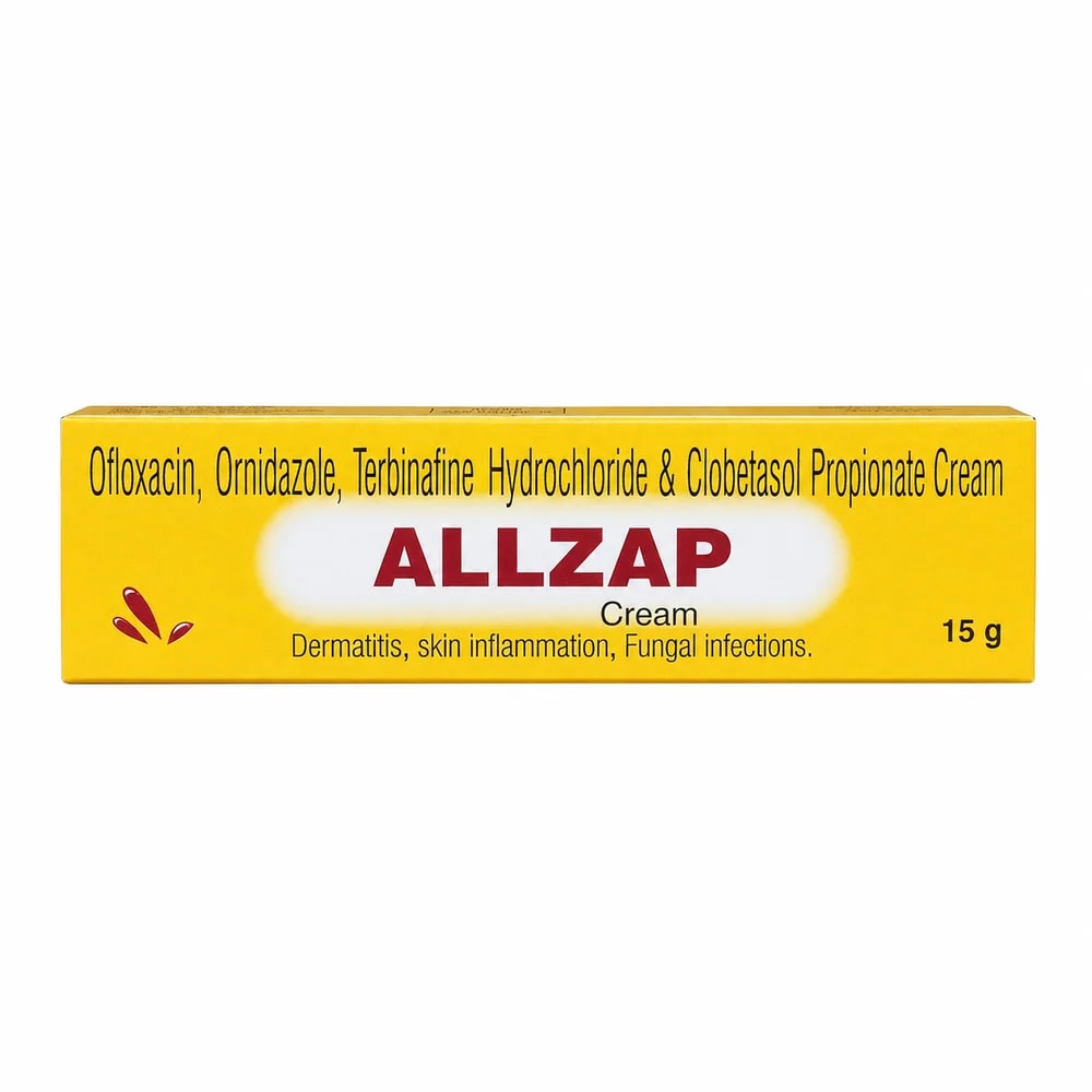Allzap Cream Ofloxacin, ornidazole, terbinafine hydrochloride and clobetasol propionate topical cream - Kim Yi