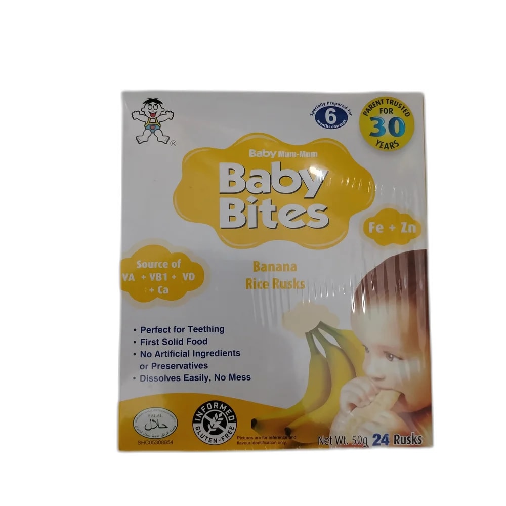 Baby Mum-Mum Baby Bites Banana Rice Rusks (50 g, 24 Rusks) 50 g (24 rusks) - PHARMACIE RATANAK