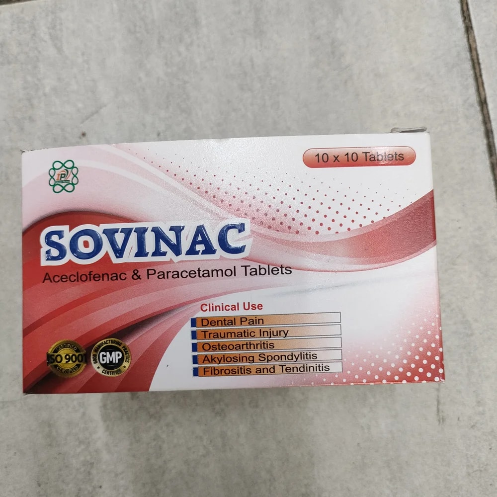 Sovinac Aceclofenac + Paracetamol per film-coated tablet - Depot De Pharmacie "A" Kim Houy