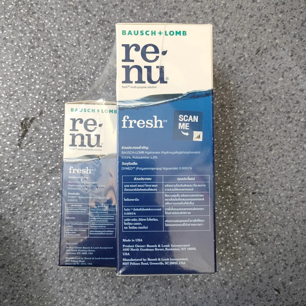 Bausch + Lomb ReNu Fresh Multi-Purpose Solution Bausch+Lomb Hydranate (hydroxyalkylphosphonate) 0.03% + Poloxamine 1.0% + DYMED (Polyaminopropyl biguanide) 0.0001% - Depot De Pharmacie "A" Kim Houy