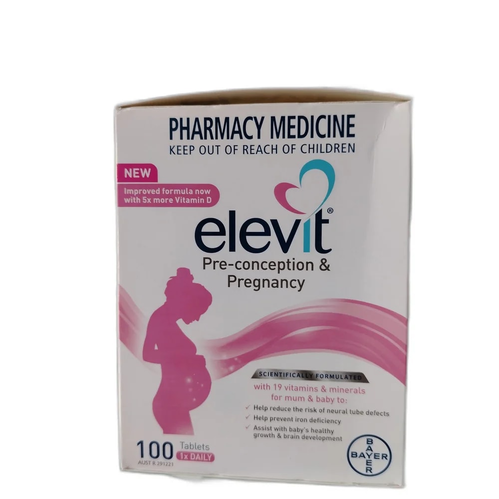Elevit Folic Acid 800 mcg / Iodine 220 mcg / Iron 60 mg / Vitamin D3 25 mcg (1000 IU) / Vitamin B1 1.4 mg / Vitamin B2 1.4 mg / Vitamin B3 18 mg / Vitamin B5 6 mg / Vitamin B6 1.9 mg / Vitamin B7 30 mcg / Vitamin B12 2.6 mcg / Vitamin C 85 mg / Vitamin E 18.7 mg / Calcium 125 mg / Copper 1 mg / Magnesium 100 mg / Manganese 1.9 mg / Selenium 50 mcg / Zinc 11 mg per tablet - PHARMA ASSIST PHARMACY