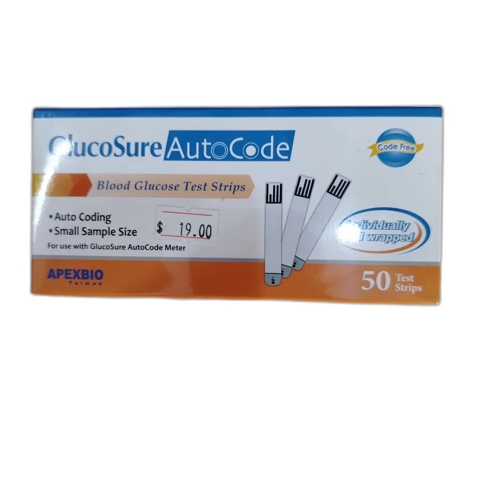 GlucoSure AutoCode Box of 50 individually wrapped test strips; auto-coding, small sample size; for use with the GlucoSure AutoCode blood glucose meter only - PHARMACIE LA BELLE PHARMA