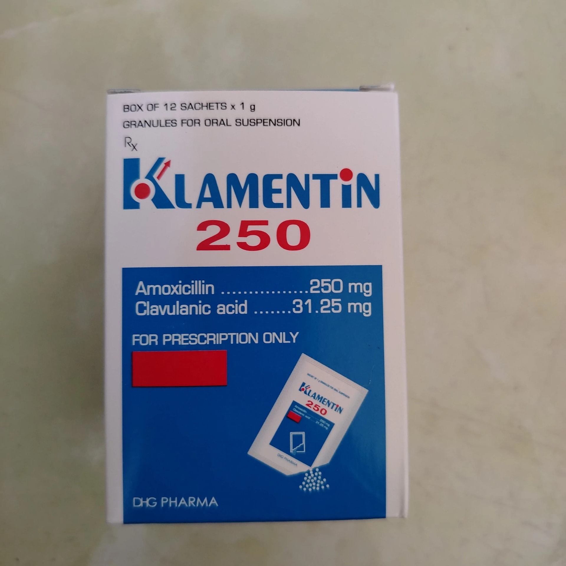 Klamentin 250 Amoxicillin 250 mg / Clavulanic acid 31.25 mg - Phal Cham Rouen