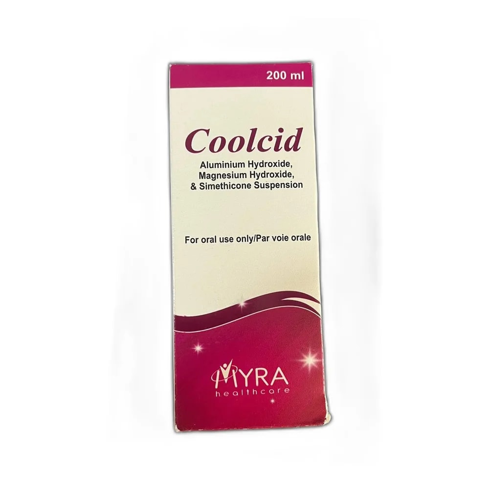 Coolcid Aluminium hydroxide 225 mg / magnesium hydroxide 200 mg / simethicone 50 mg per 5 mL - Pharmarcy Tareach