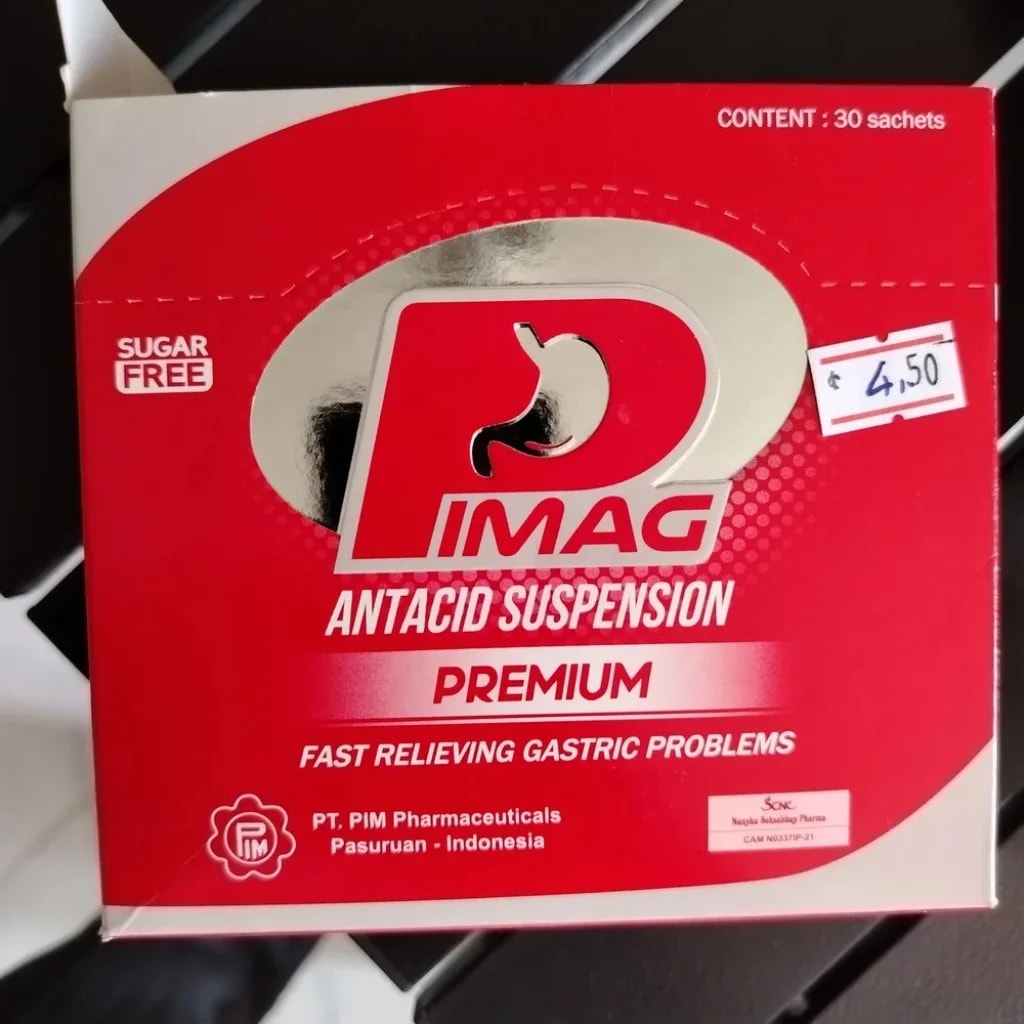 Pimag Premium Aluminium hydroxide dried gel 600 mg, Magnesium hydroxide 600 mg, Simethicone 160 mg per 14 mL - CHEANIMUL PHARMACY