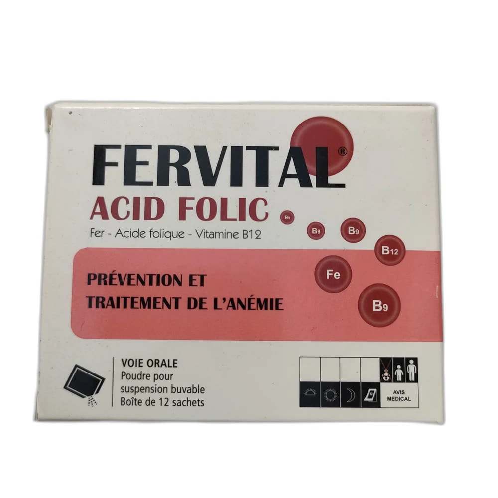 Fervital Acid Folic 275 mg / 0.005 mg / 2.5 mg per sachet - PHARMACIE PORNLEU PICH