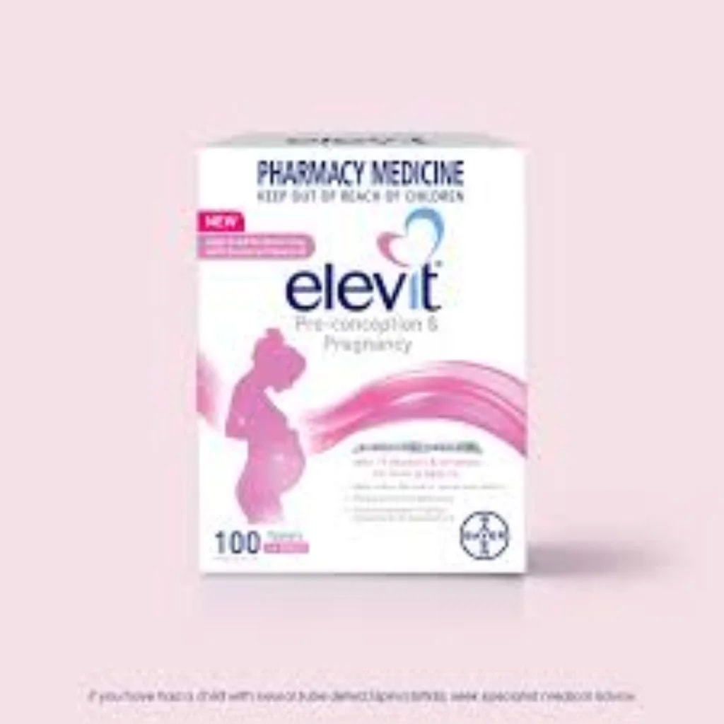 Elevit Pre-conception & Pregnancy 1 tablet daily. Per tablet: Folic Acid 800 mcg, Iodine 220 mcg, Iron 60 mg, Vitamin D3 25 mcg (1000 IU), plus 19 vitamins & minerals - Depot De Pharmacie "A" Kim Houy