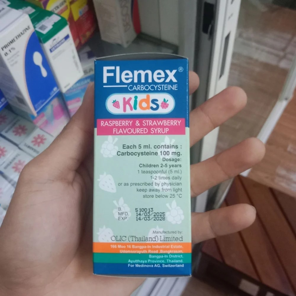 Flemex Kids Carbocysteine Raspberry & Strawberry Syrup Carbocysteine 100 mg per 5 mL, 60 mL - Kim Yi