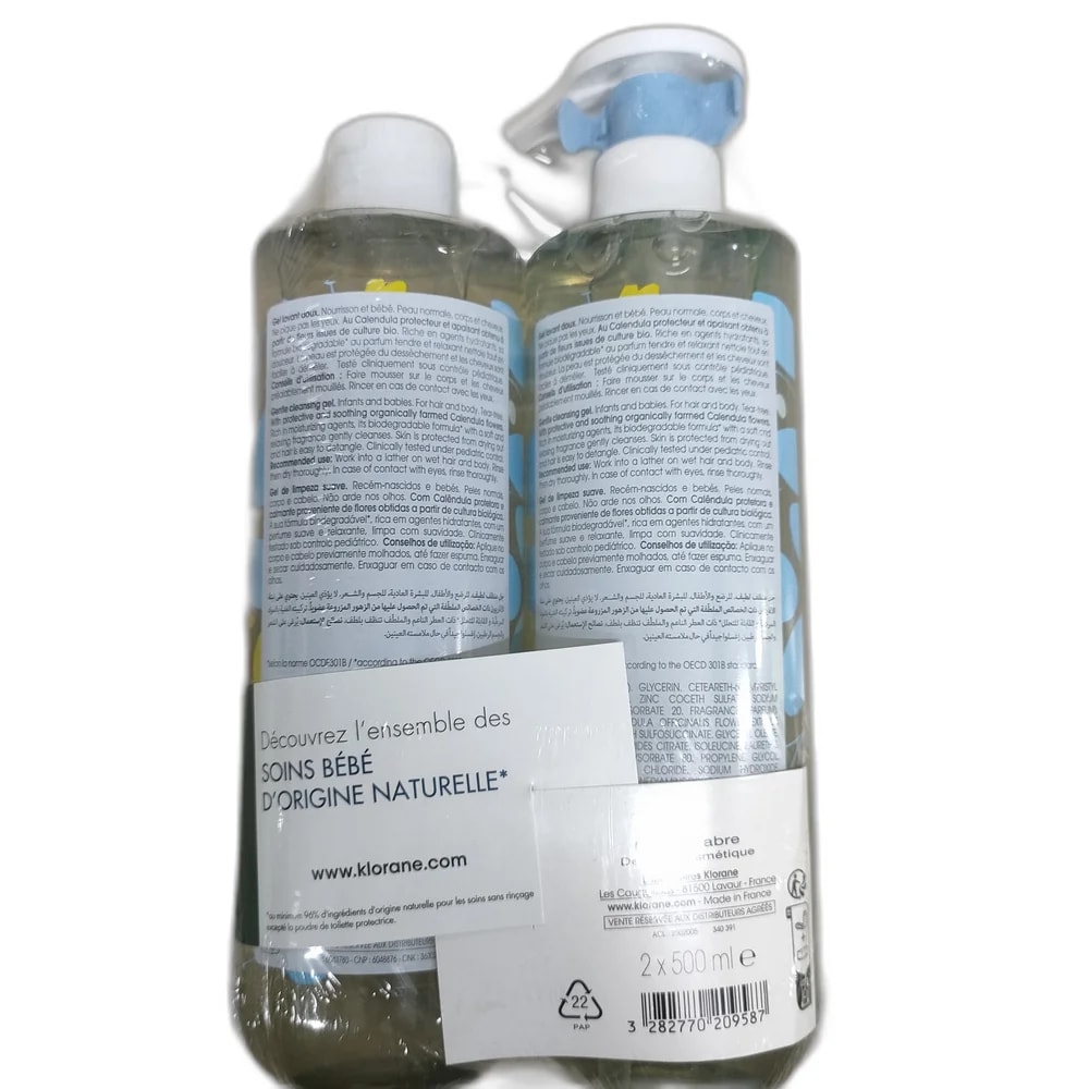 Klorane Bébé Gentle Cleansing Gel with Calendula 2 × 500 mL - Depot de Pharmacie B Rotha