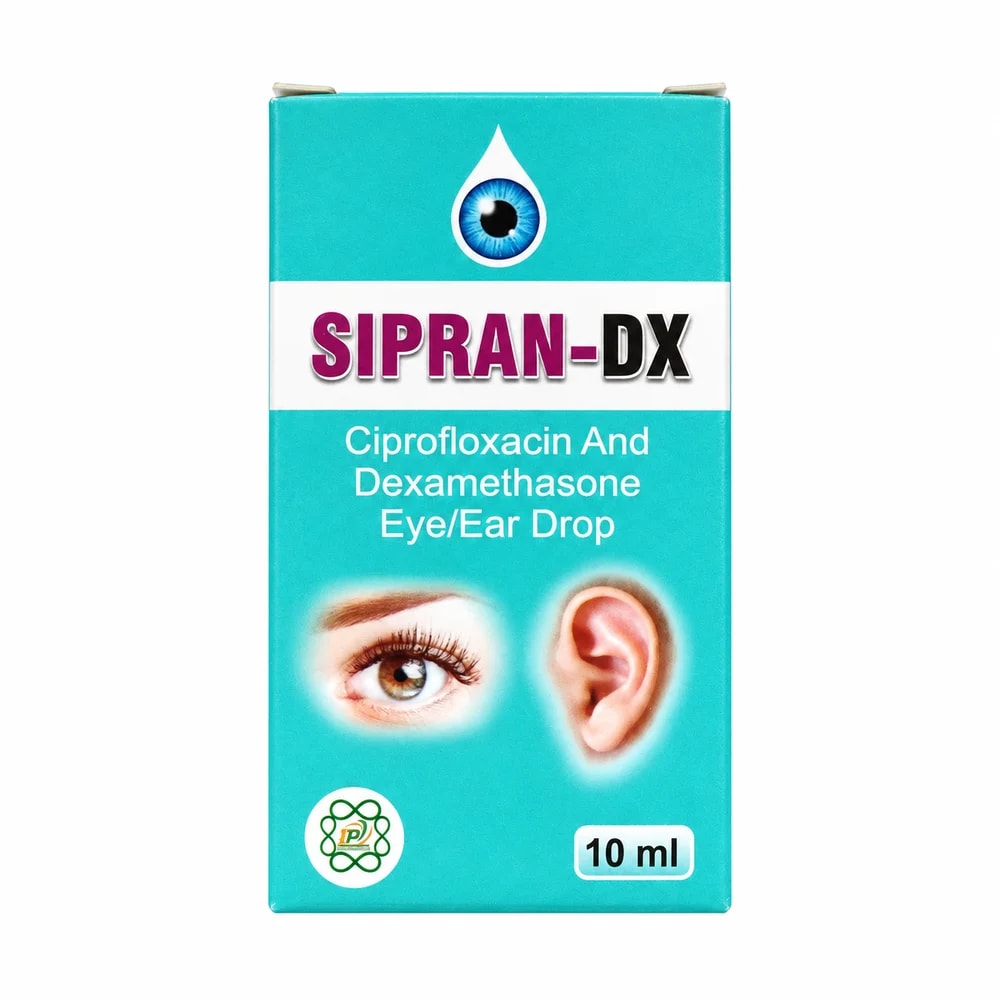 Sipran-DX Ciprofloxacin 0.3% w/v / Dexamethasone 0.1% w/v / Benzalkonium chloride 0.01% w/v — 10 ml eye/ear drops - Sann Sopheachenda Pharmacy