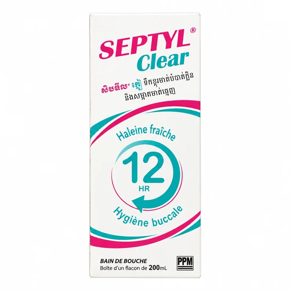 SepTYL Clear Chlorhexidine digluconate — Clear 12 HR, 200 ml mouthwash variant - Sann Sopheachenda Pharmacy