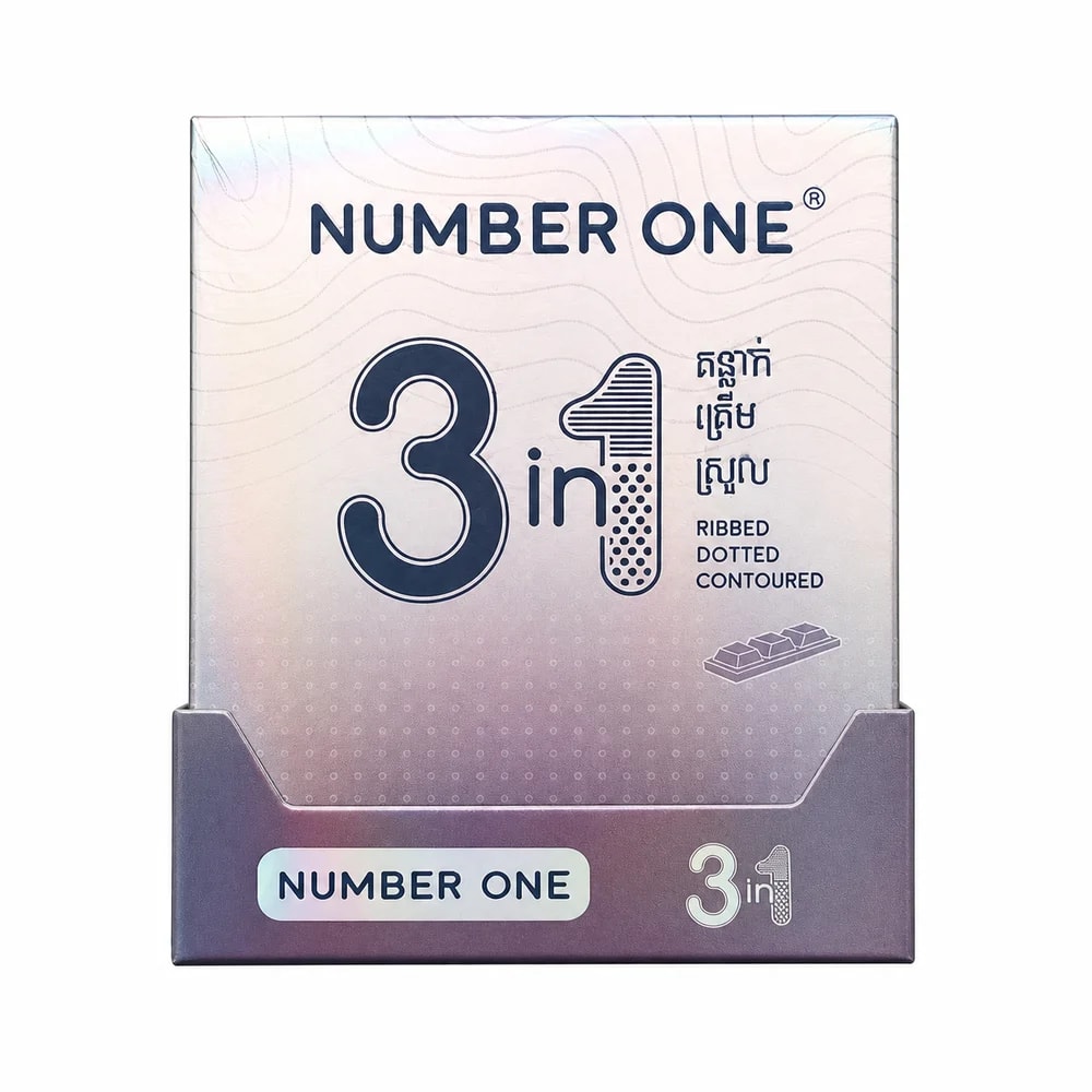 Number One 3 in 1 ribbed, dotted and contoured condom, 6 x 3's - Preah Chan Tep Pharmacy