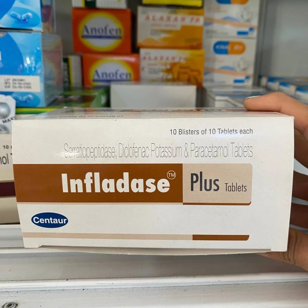 Infladase Plus Serratiopeptidase + Diclofenac Potassium + Paracetamol - Pharmacy Pichserey