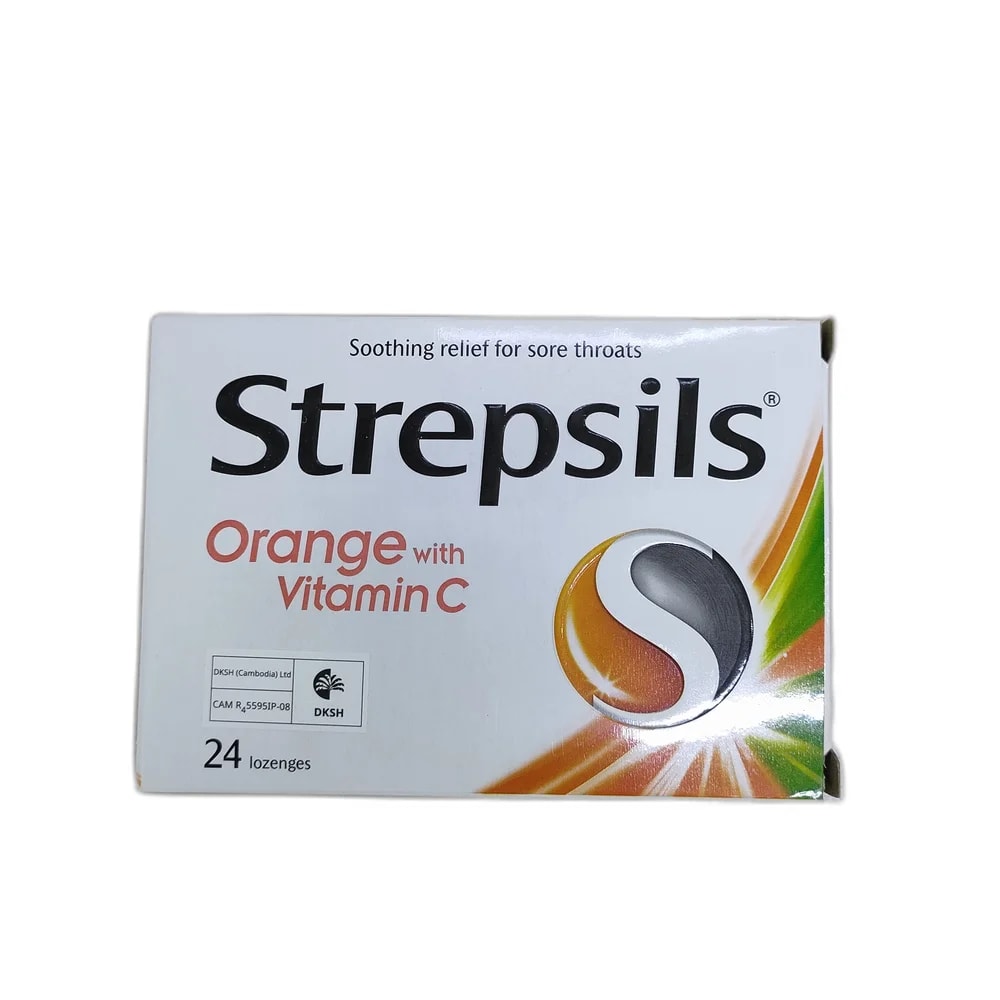 Strepsils Orange with Vitamin C Dichlorophenylcarbinol 1.2 mg + Amylmetacresol 0.6 mg + Vitamin C 100 mg - Depot de Pharmacie B Rotha