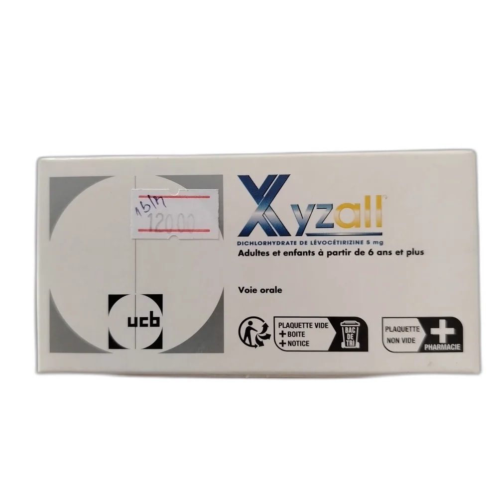 Xyzall 5 Levocetirizine dihydrochloride 5 mg per film-coated tablet (28 tablets per box) - Oudom Puthik Pharmacy