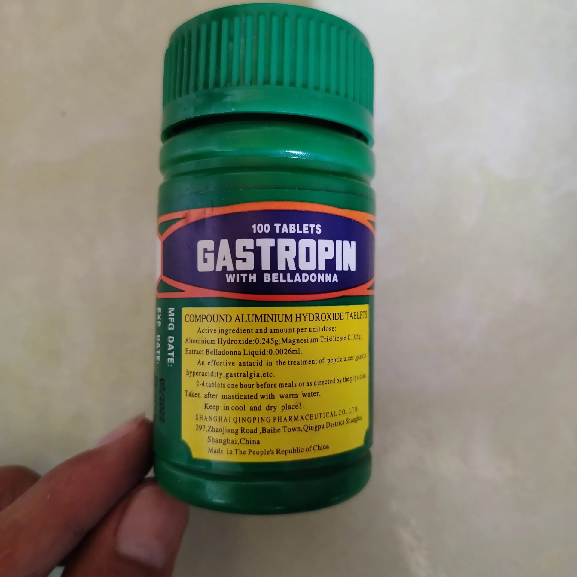 Gastropin With Belladonna Aluminium Hydroxide 0.245g + Magnesium Trisilicate 0.105g + Belladonna Liquid Extract 0.0026ml - Phal Cham Rouen