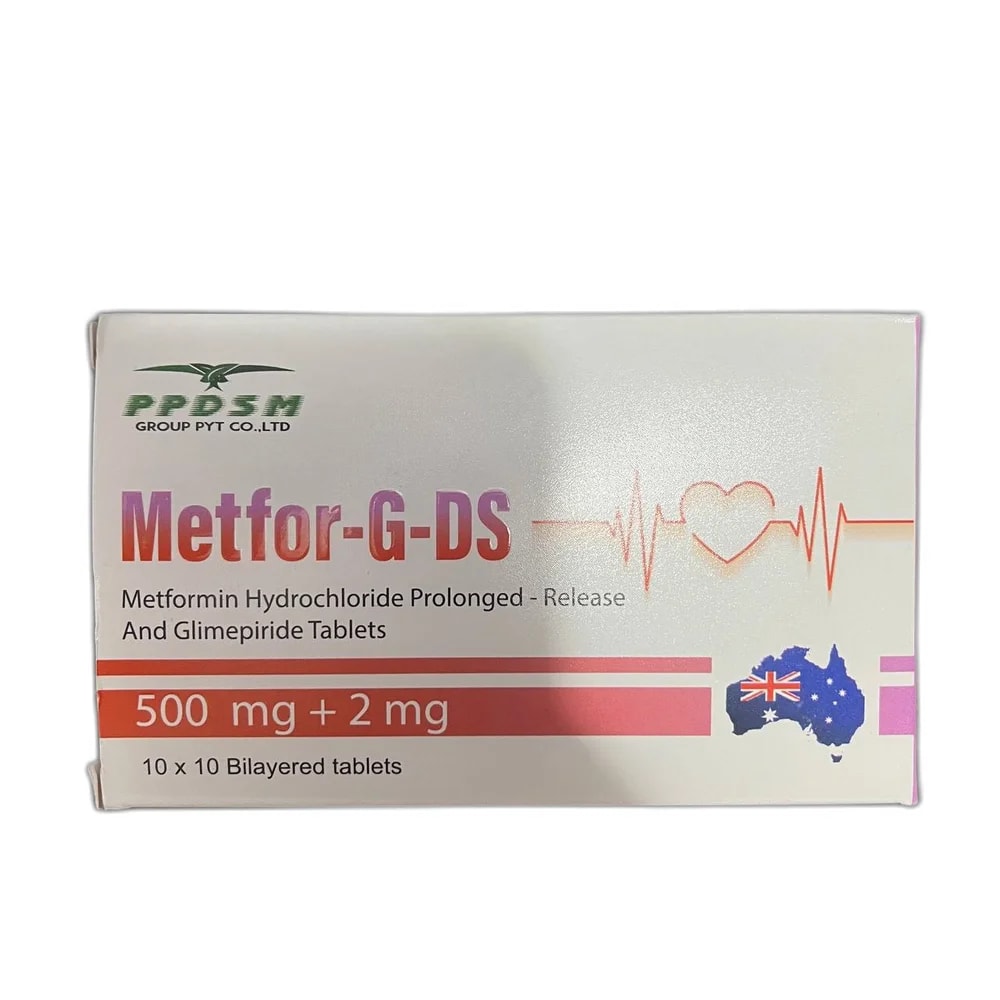 Metfor-G-DS Metformin hydrochloride prolonged-release 500 mg + glimepiride 2 mg per bilayered tablet - Pharmarcy Tareach
