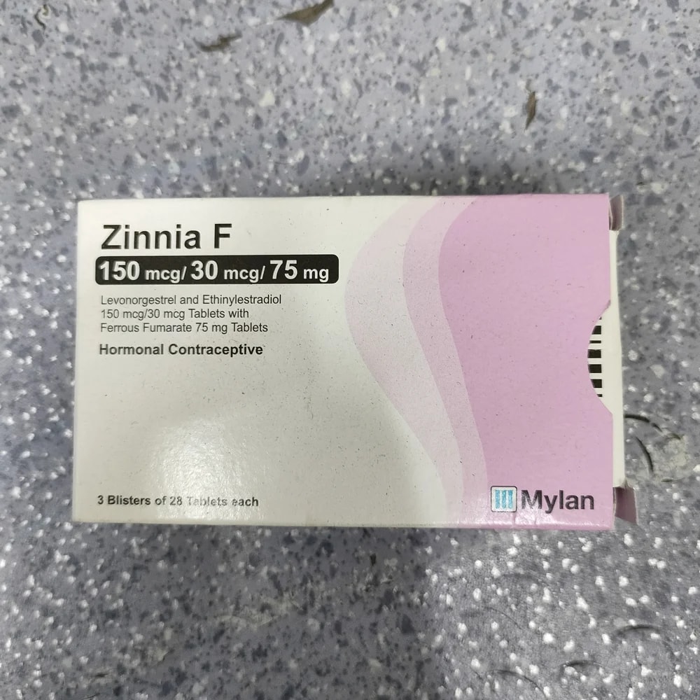 Zinnia F Levonorgestrel 150 mcg / Ethinylestradiol 30 mcg / Ferrous Fumarate 75 mg - Depot De Pharmacie "A" Kim Houy