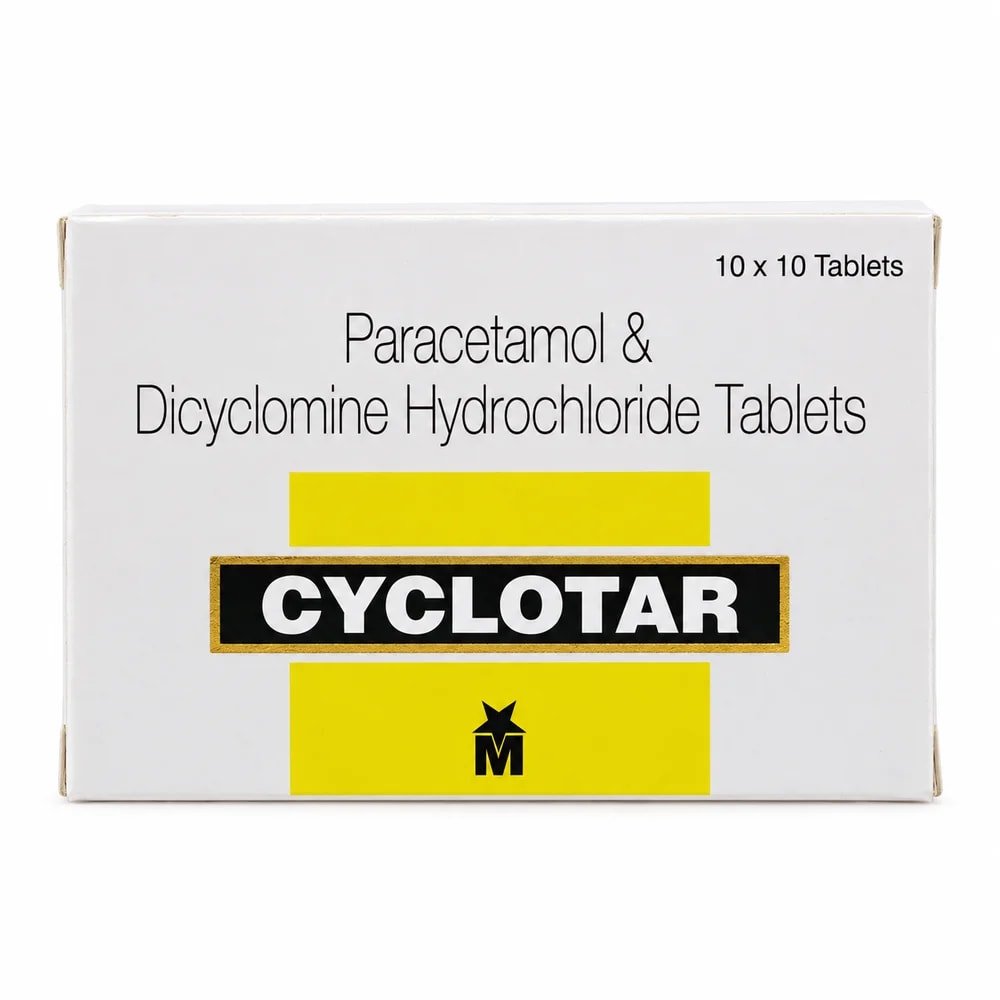 Cyclotar Paracetamol 500 mg / dicyclomine hydrochloride 20 mg per tablet - Reachiny Pharmacy