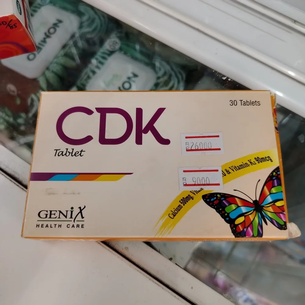 CDK Calcium carbonate 500 mg / Vitamin D3 600 IU / Vitamin K2 90 mcg per tablet - Reachiny Pharmacy