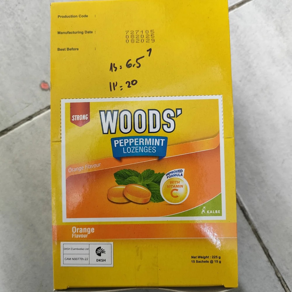 Woods Peppermint Lozenges Orange Per sachet: see ingredients panel - Depot De Pharmacie "A" Kim Houy