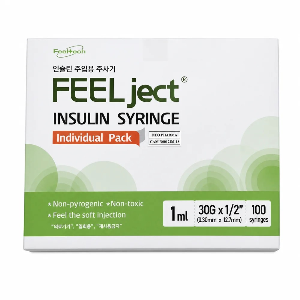 Feelject 1 mL, 30G x 1/2 inch (0.30 mm x 12.7 mm) insulin syringe - Preah Chan Tep Pharmacy