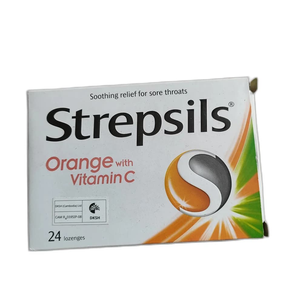 Strepsils Dichlorobenzyl alcohol 1.2 mg, Amylmetacresol 0.6 mg, Vitamin C 100 mg per lozenge