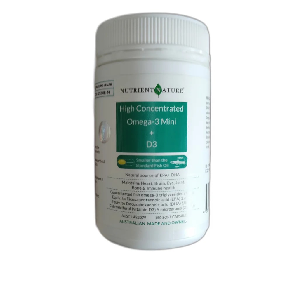 Nutrient Nature High Concentrated Omega-3 Mini + D3 Omega-3 750 mg + Vitamin D3 5 mcg (200 IU) - SUKHA PHARMACY