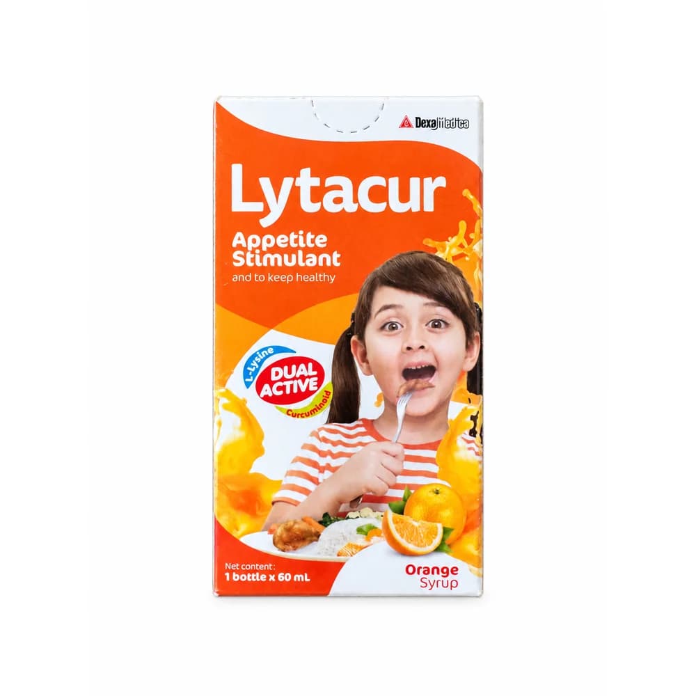Lytacur Per 5 mL: L-lysine HCl 200 mg; beta-carotene 1000 IU; vitamins B1, B2, B6, B12, C; nicotinamide; D-panthenol; curcuminoid