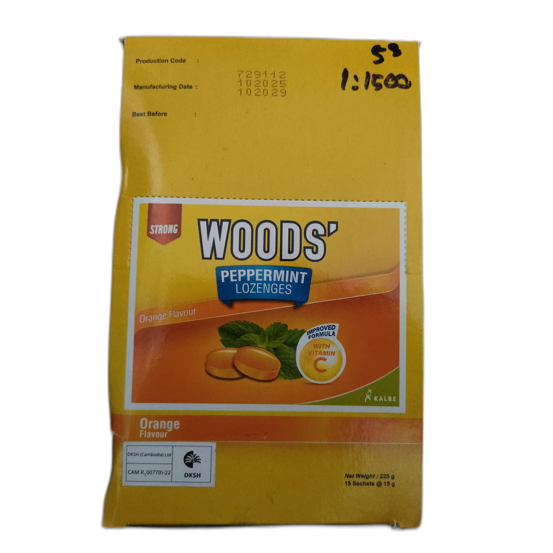 WOODS' Peppermint Lozenges Orange Flavour 15 sachets
