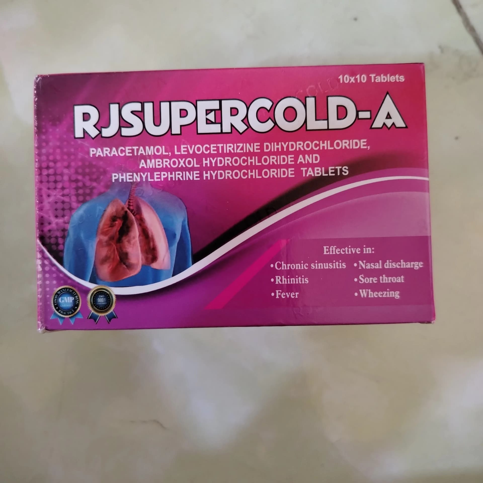 RJSupercold-A Paracetamol 500 mg / Levocetirizine Dihydrochloride 2.5 mg / Ambroxol HCl 30 mg / Phenylephrine HCl 5 mg