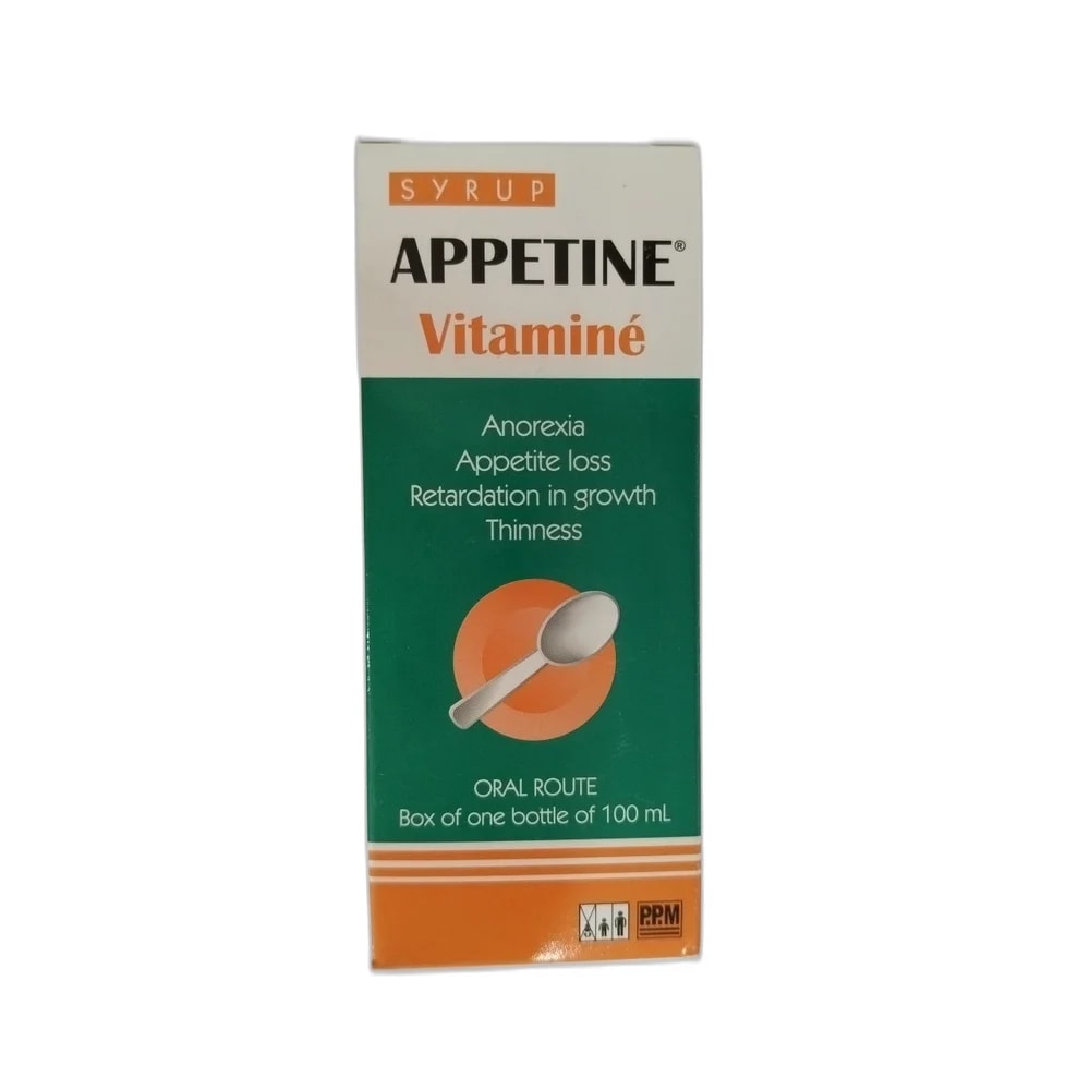 Appetine Vitamine Cyproheptadine hydrochloride 2 mg + L-lysine HCl 150 mg per 5 mL - ឱសថស្ថាន សុខលាភ