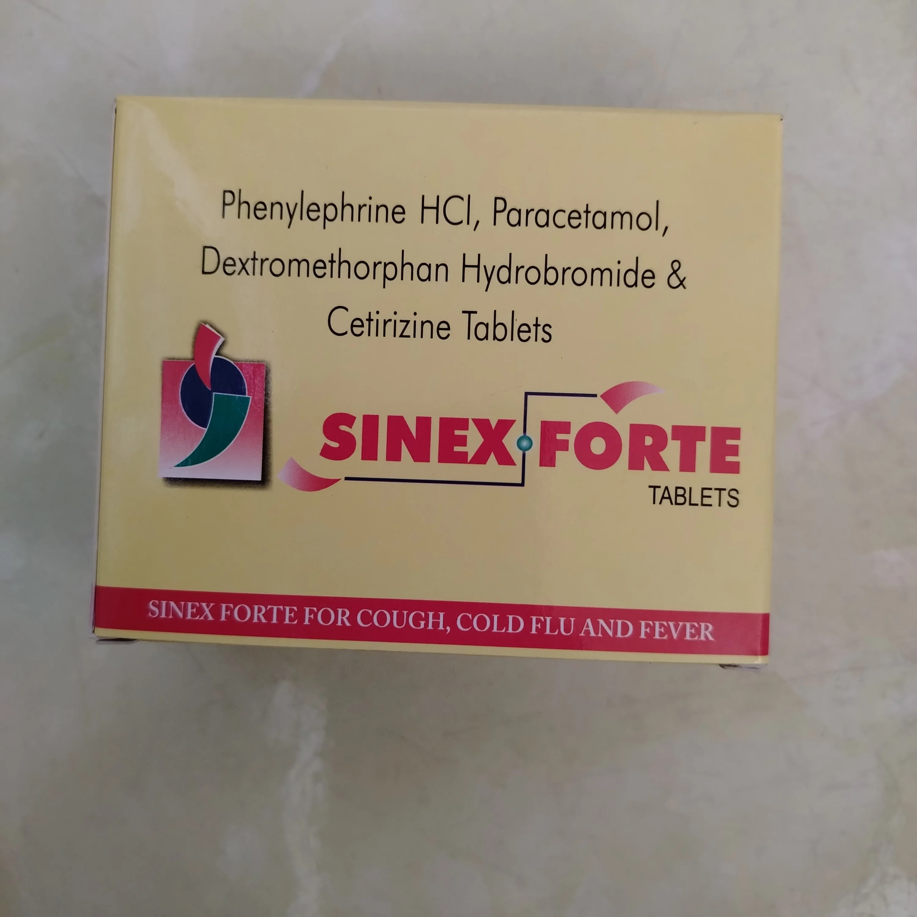 Sinex Forte Phenylephrine HCl 10mg + Paracetamol 325mg + Dextromethorphan HBr 15mg + Cetirizine 5mg per tablet - Phal Cham Rouen