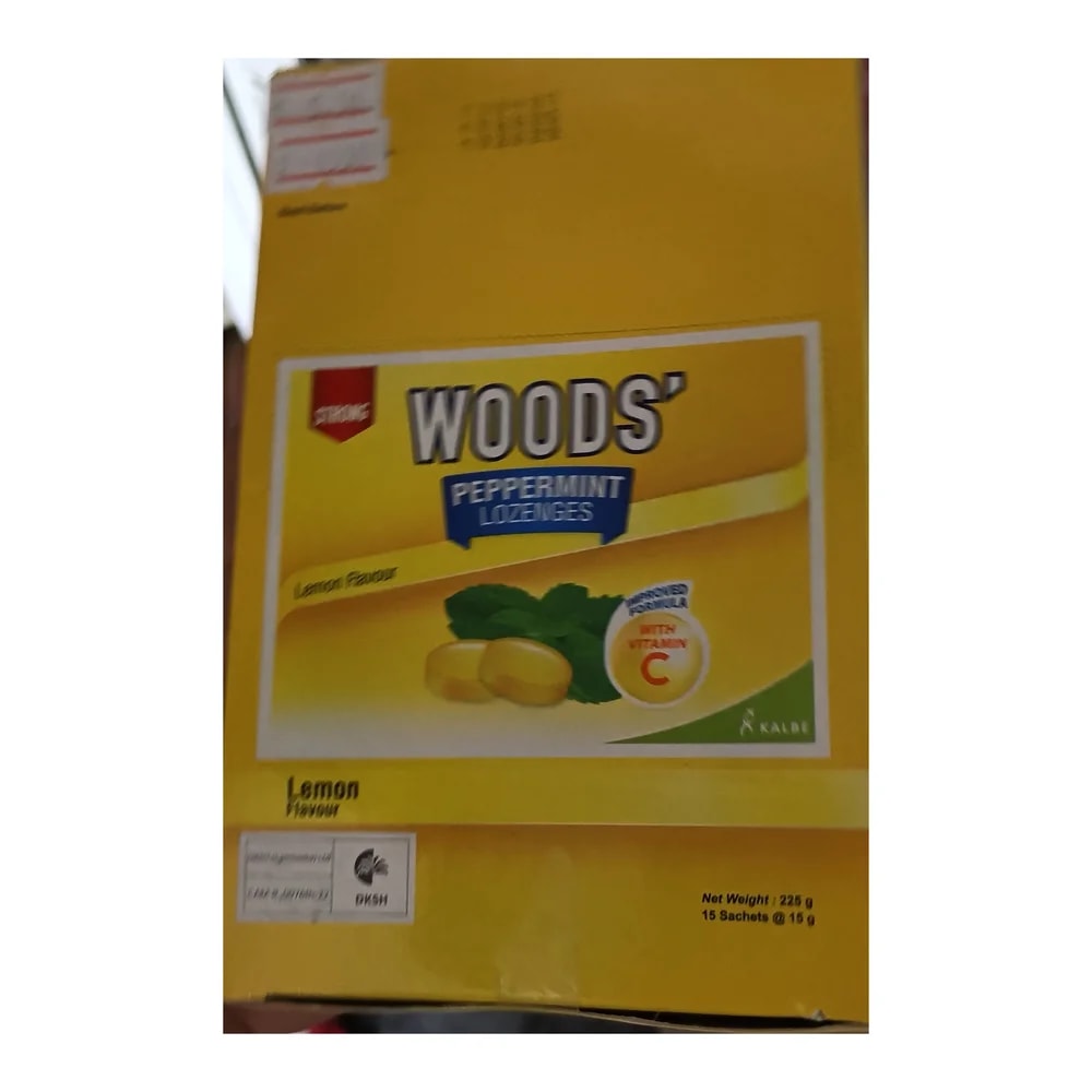 Woods' Peppermint Lozenges Lemon Flavour 90.25 mg / 5 mg / 0.75 mg (15 g sachet) - Morhachun Pharmacies